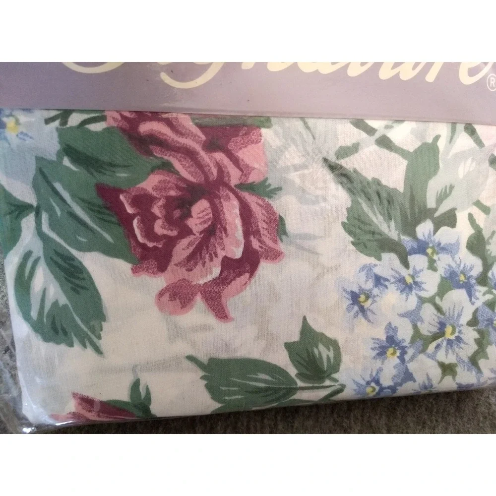 Signature Twin Sheet Set 3Pc Hydrangea‎ Floral Blue Purple Green No Iron NEW NOS